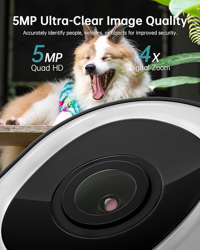 ZUMIMALL 5MP 5G WiFi Security Camera 2-Pack Black, 24/7 Recording, 360° PTZ Auto Tracking, Support SD Storage, Color Night Vision, AI Detection, 2-Way Talk, Compatible with Alexa & Cloud Edge