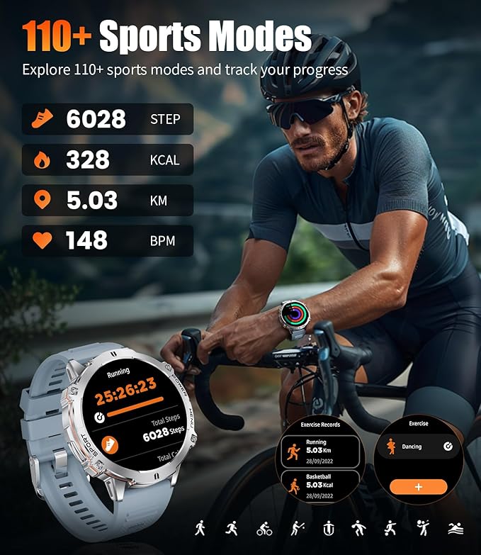 LIGE Smart Watches for Men Answer/Make Calls,1.75" Display Fitness Tracker with Compass Altitude and Barometric Pressure 900mAh Sleep Monitor 110+Sport Modes for Android iOS Smartwatch(Silver)