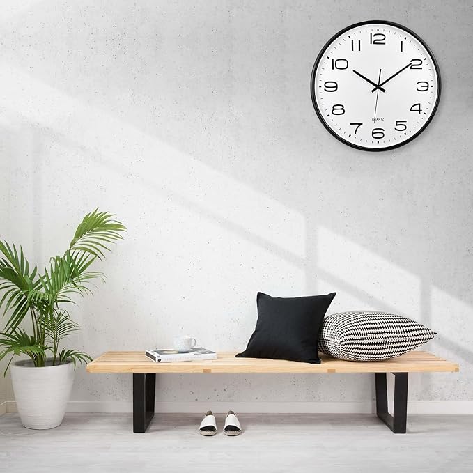 Plumeet 16'' Extra Large Wall Clock, Battery Operated Wall Clocks Silent Non-Ticking Quartz, Modern Style Suitable for Bedroom Living Room Office Decor - 3D Numbers Display, Black