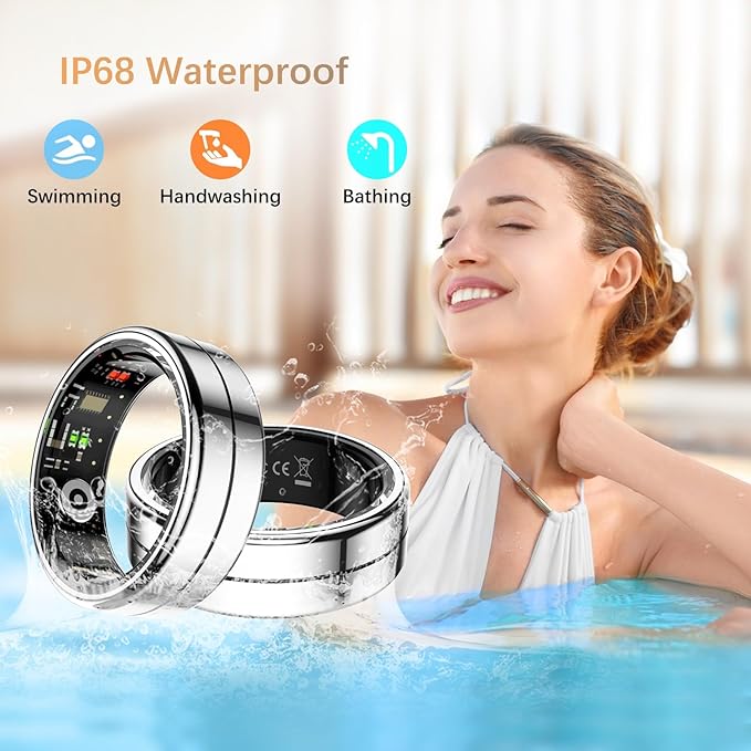 Fit Ring, Smart Health Rings for Women Men with Heart Rate,Blood Oxygen,HRV,Stress Level, Sleep Monitor, Step Tracker, No Subscription Fee, IP68 Waterproof Smart Ring for iphone &Android (Silver, 8#)