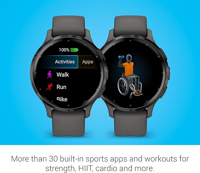 Garmin Venu 3S Running GPS Smartwatch with AMOLED Display, Advanced Health, Fitness Features, Up to 14 Day Battery Life with Signature Power Bundle | Slate with Pebble Gray Silicone Band