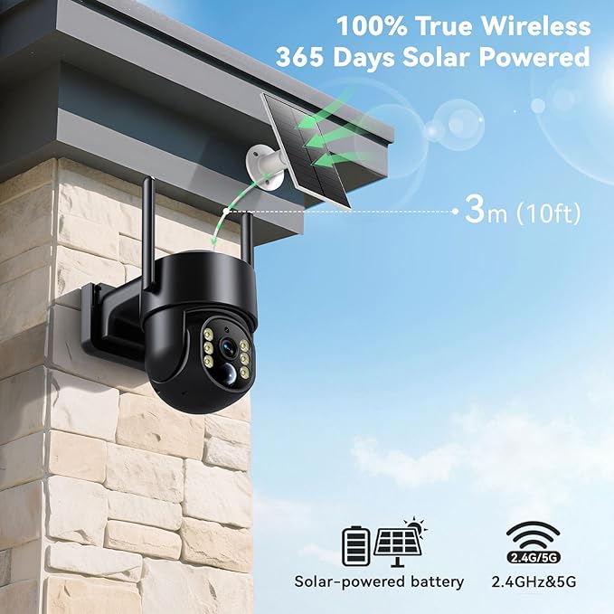 Solar Security Cameras Wireless Outdoor, 5G&2.4GHz Cameras for Home Security, 2K Solar Outdoor Camera, Color Night Vision, AI Human Detection, 2-Way Talk, Siren Alarms (2-Pack)