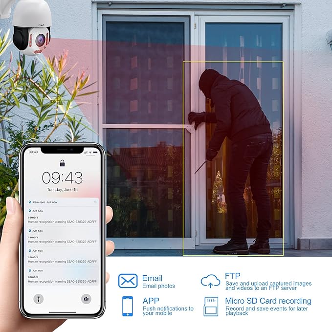 JideTech P2-Plus 20X 5MP PTZ WiFi Outdoor Security Camera | 360° Pan-Tilt-Zoom with 400ft Night Vision, Human Auto Tracking, 2-Way Audio, IP66 Waterproof | Compatible with Blue Iris, NVR, PC Browsers