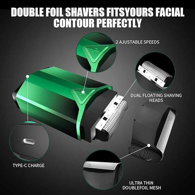 BILLAR Hair Clippers for Men with Beard Trimmer, Professional Clippers & Beard Trimmers Set, Electric Razor Shavers for Men, Cordless Men’s Grooming Kit for Nose, Face, Hair (Green)