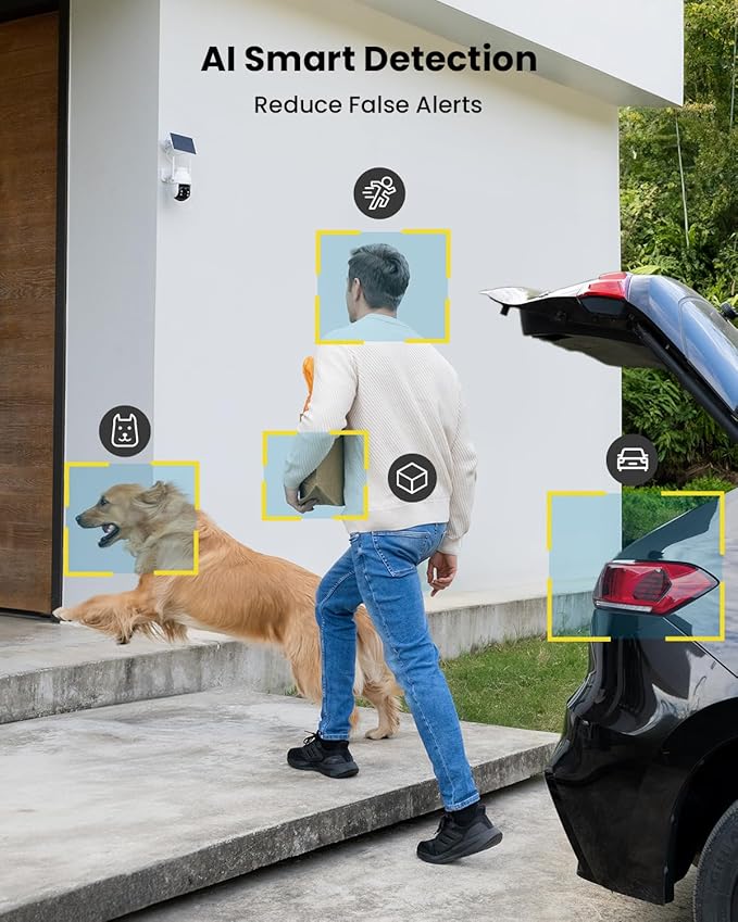 ieGeek Security Cameras Wireless Outdoor, 2K Solar WiFi Camera for Home Security System, Battery Powered Surveillance Cam with Solar Panel, 360° PTZ Color Night Vision, Motion Sensor, Works with Alexa
