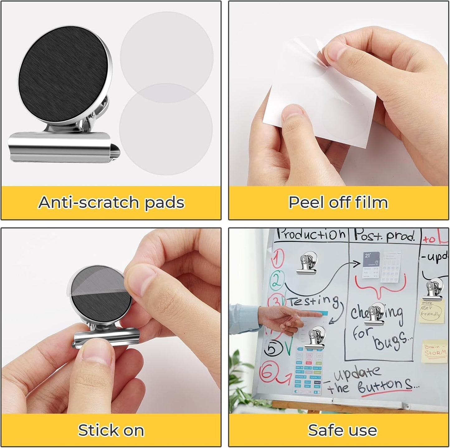 200 Pack Strong Magnetic Clips, Fridge Magnets Refrigerator Magnets, Clip Magnets for Whiteboard, Magnet Clips for List Display Paper Fasteners on Home Office Teaching (Silver)
