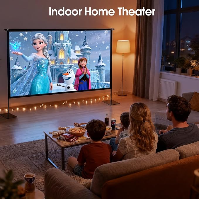 Projector Screen with Stand, 120 Inch Indoor Outdoor Portable Projection kit All-Metal Frame Wrinkle-Free 16:9 4K HD Front/Rear Movie Screen with Carry Bag for Home Theater Backyard Movie Night