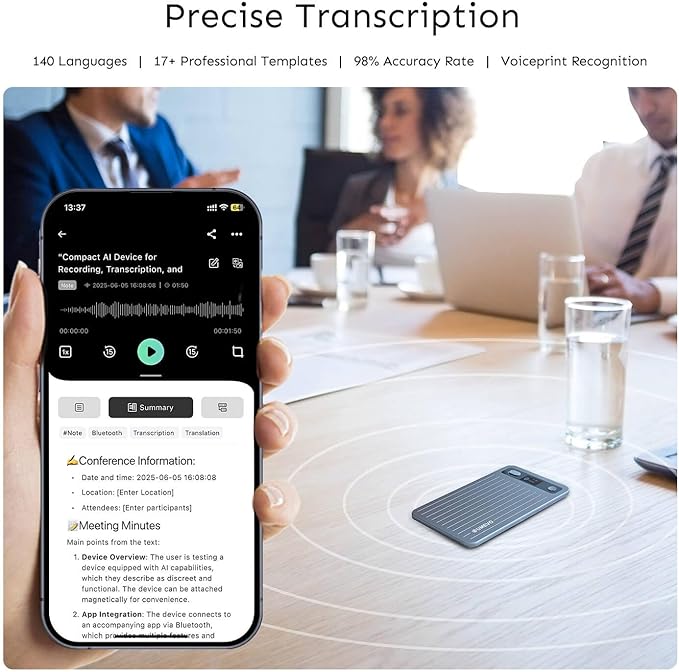 AI Voice Recorder with App Control : AI Transcription, Summarization & Mind Maps, Portable AI Note Taking Device with Case 64GB Memory Recording for Calls, Speeches, Meetings, Interviews(Blue)