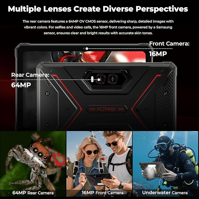 HOTWAV R9 Plus Rugged Tablet, 11 Inch 2K FHD+ Waterproof Tablets 24GB + 512GB/TF 2TB Android 14 Tablet, 20080mAh Battery, 64MP+16MP, Octa-Core, Dual SIM 4G/WLAN 5/IP68&IP69K/Face ID/GPS/OTG/Gemin AI