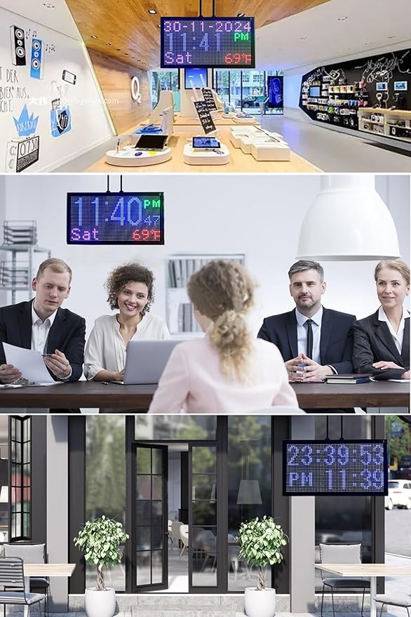 20x11 Inch Large Digital Wall Clock, Double-Sided Display with Date Day Temperature, Waterproof Outdoor Clock with Remote, Full Color LED for Gym, Garage, Office, Indoor Use