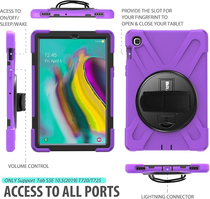 BRAECN for Samsung Galaxy Tab S5e Case 10.5 inch 2019, Heavy Duty Shockproof Case with 360 Rotating Kickstand/Hand Strap&Shoulder Strap for Galaxy Tab S5e 10.5‘’ Tablet SM-T720/SM-T725