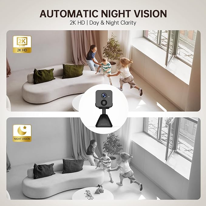 Hidden Camera – 2K HD Wireless Security Camera with Video, Mini Indoor Cameras for Home Security, AI Motion Detection, Night Vision, Built-in Siren, 60-Day Battery Life, Nanny cam, pet Camera