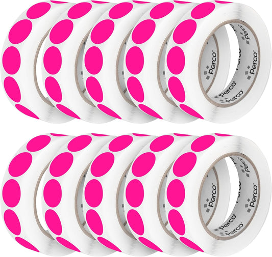 Perco Fluorescent Pink 1-Inch Perforated Circle Dot Sticker Labels â 10 Rolls, 10,000 Round Stickers â with Permanent Adhesive for Inventory Management, Color Coding, Garage Sales, CraftsâMade in USA