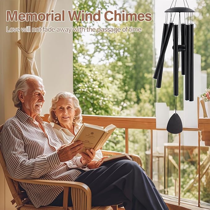Wind Chimes for Outside, Large Aluminum Wind Chimes – Deep Tones & Soothing Melodies Ideal for Garden, Patio Decor, and Windchimes Outdoors for Loss of Loved One (32'' Black)