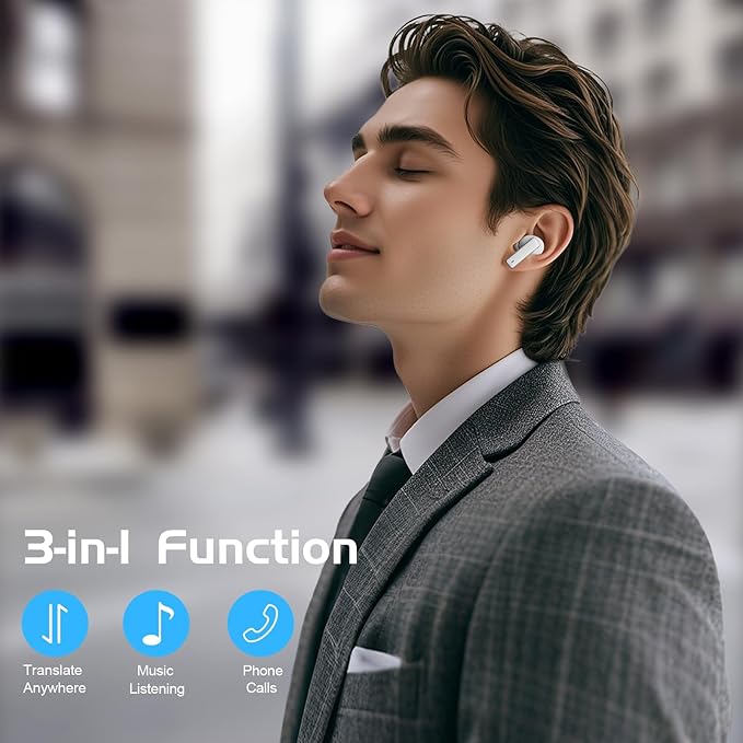 IAMJOY Language Translation Earbuds, 163 Language & Accents Two-Way Translator Device Built-in 6 Mics, 42dB Hybrid Dual Noise Cancelling Earbuds for Travel Business Learning, White