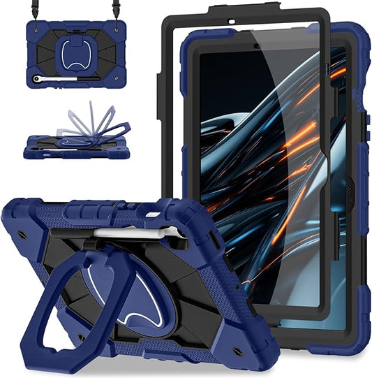 Case for Samsung Galaxy Tab S10 Lite / S10 FE / S9 FE 10.9 Inch & Galaxy Tab S9 11 Inch, Rugged Samsung S10 FE Case with Pen Holder 360 Rotating Stand Shoulder Strap Screen Protector,Navy Black