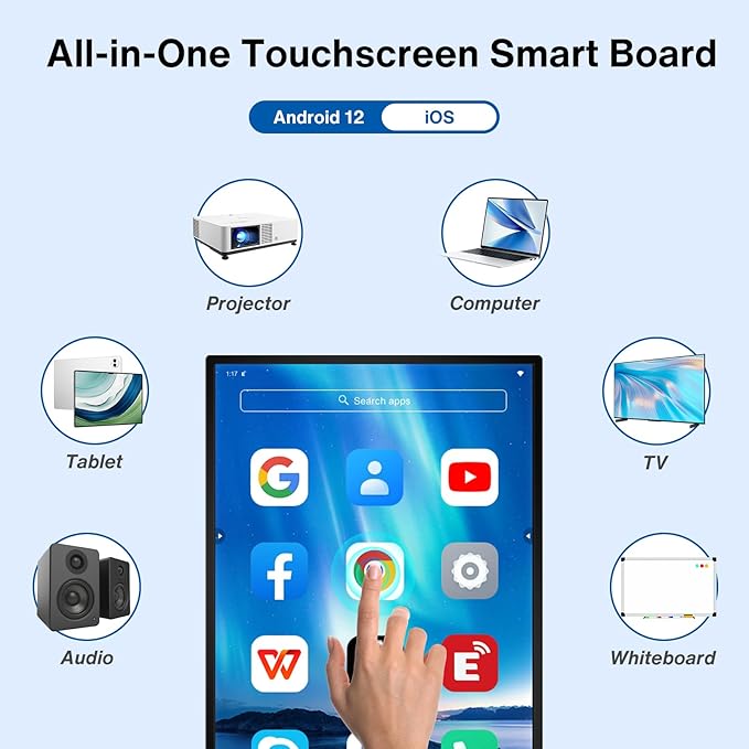 Smart Board, 49" Digital Whiteboard, Electronic Smartboard for Classroom Office Home, Screen Mirroring from Android and iOS for Live Streaming (Board Only)