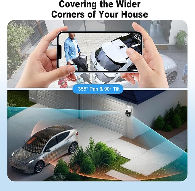 KERUI 2K Solar Security Cameras with Dual Lens Wireless Security Camera Outside with Solar Panel 360° View Pan, AI Human Detection, Color Night Vision,2-Way Audio with 64G SD Storage(2 Pack)