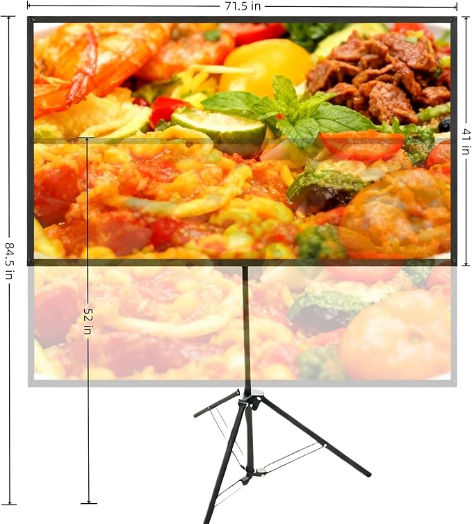 80 Inch Projector Screen with Stand, Portable 4K HD PVC Projection Screen, Tripod Projector Screen with Carrying Case for Indoor&Outdoor Movie Night, Wrinkle-Free,16:9