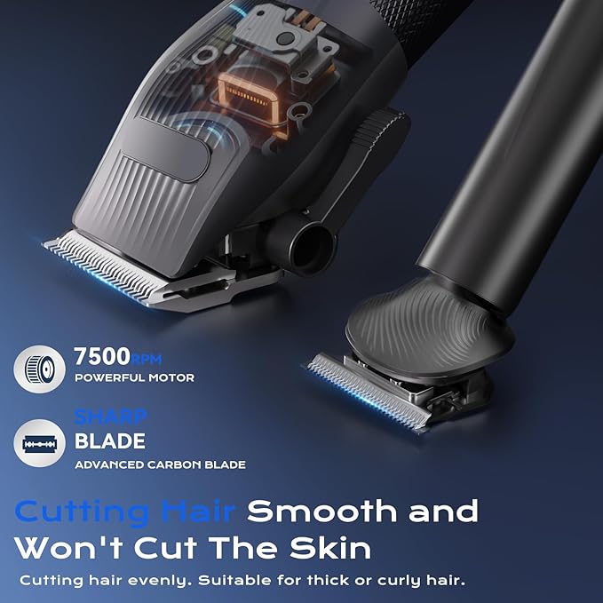Hair Clippers for Men, Professional Cordless Hair Cutting and Trimmers Set with 7500RPM Powerful Motor & LCD Display, Mutil Function Mens Electric Hair Grooming Shaver Kit for Nose, Face, Body, Beard