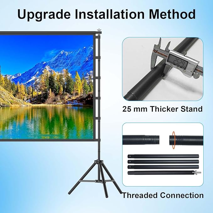120 inch Projector Screen with Stand, Portable Outdoor Projection Screen Rear Front Movie Screen with Carry Bag Wrinkle-Free 16:9 4K Washable for Indoor Home Theater, Backyard Movie Night