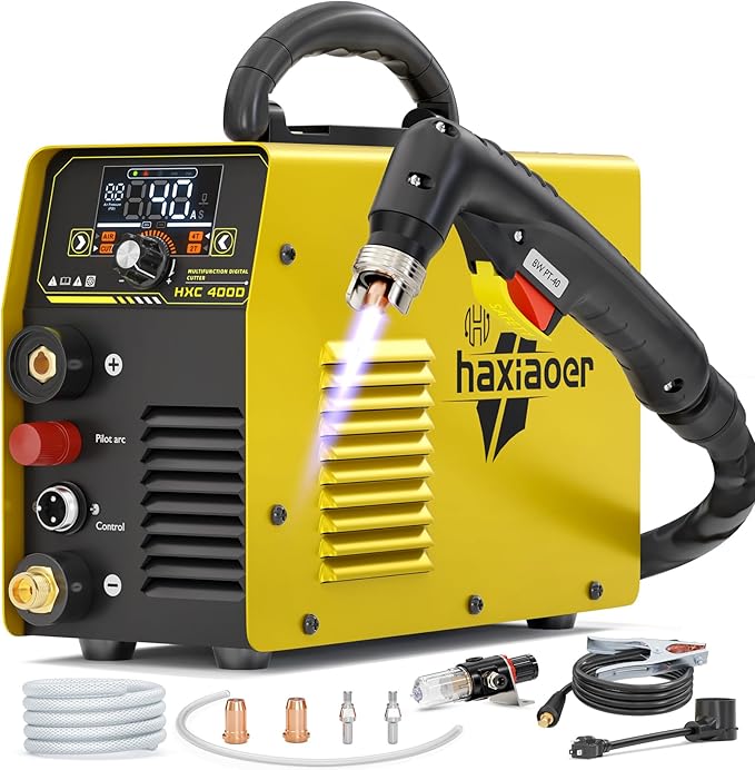Plasma Cutter 110/220V, 40A Non-High Frequency Non-Touch Pilot Arc Cutter Machine, Large LED Display, 1/2 Inch Clean Cut, 3/4 Inch Max Cut, Post Flow, 2T/4T For Beginner DIY