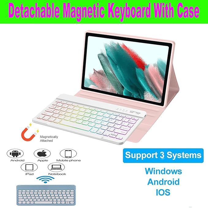 Keyboard Case for Samsung Galaxy Tab A11 Plus/ A9 Plus 11 inch (SM-X210/X216/X218) 2023, Backlite A9+ Keyboard Case with S Pen Holder for A11+(Pink)