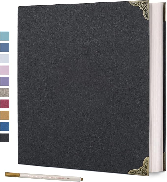 Vienrose Photo Album Self Adhesive 60 Pages Hardcover with DIY Scrapbooking Kit 3 Rings Paper Scrapbook for Lover Friends Kids Wedding Black