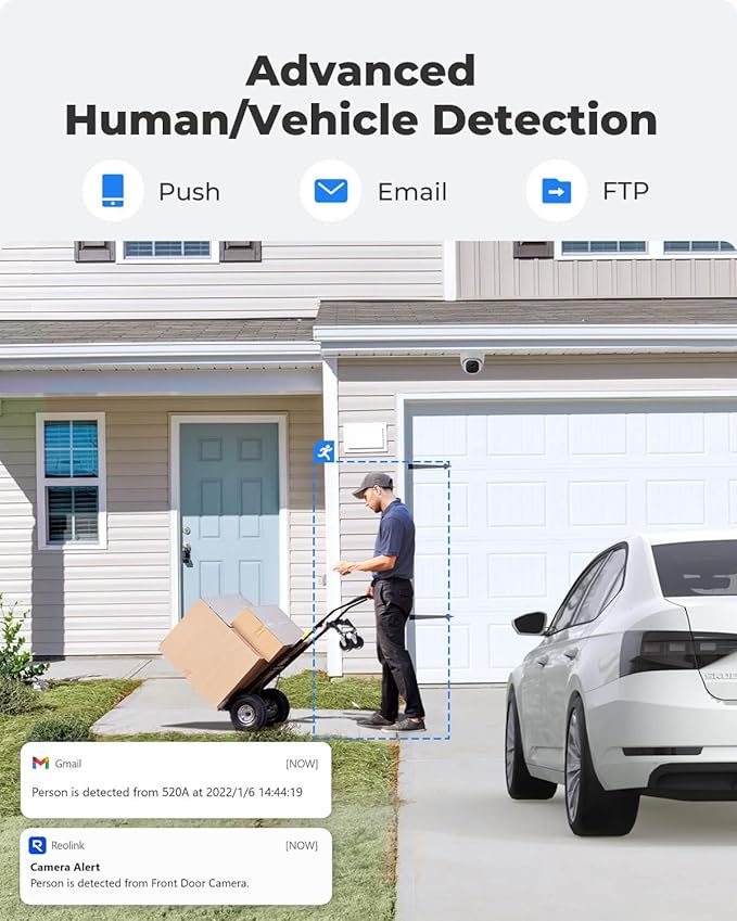 REOLINK Wired Security Camera Outdoor, IP PoE Dome Surveillance Camera, Smart Human/Vehicle Detection, Work with Smart Home, 100ft 5MP HD IR Night Vision, Up to 512GB microSD Card, RLC-520A