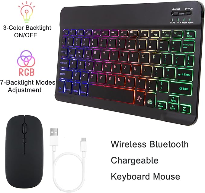 Keyboard Case for Samsung Galaxy Tab A9+/A9 Plus 11 Inch 2023 (SM-X210/X216/X218), Detachable Color Backlit Bluetooth Keyboard and Mouse, Slim Lightweight Stand Cover with Pen Holder (Black)