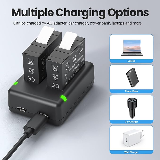2 Packs 1800mAh Batteries for Insta 360 Action Camera, Compatible with Insta360 Ace Pro 2/Ace Pro/Ace Camera, with Dual Fast Charge Hub