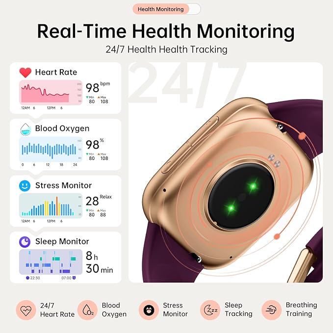Latest Smart Watches for Women & Men - Performance Upgraded, 1.85-inch AMOLED HD Display (390x450), 12-Day Battery Life, 3ATM Waterproof (30m), Call, Health Monitoring, Fitness Tracker (D-Purple)