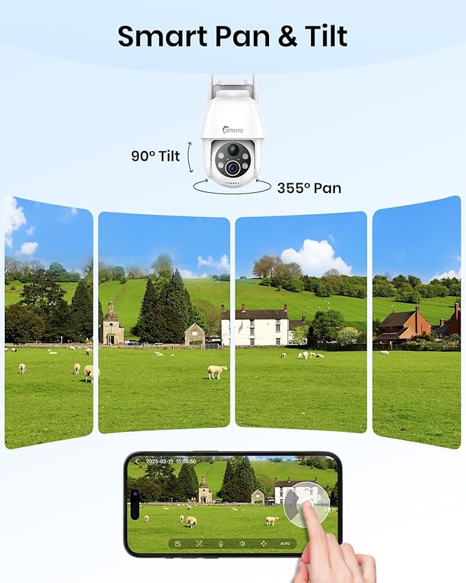 2 Pack Solar Surveillance Camera Wireless Outdoor, 2K Battery-Powered Solar Camera for Home Security, 360°Pan & Tilt, 3MP Color Night Vision, Two-Way Audio, Alexa/Google Assistant, 2.4Ghz Only