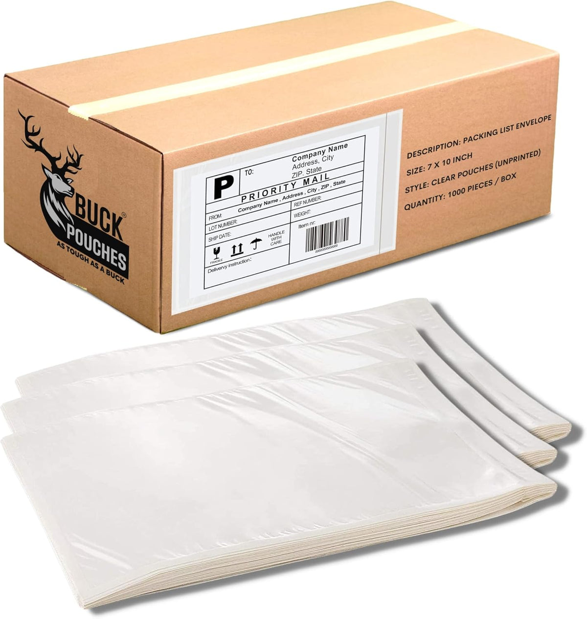 1000 Pack 7"x10" Shipping Label Sleeves – Clear Self-Adhesive Packing Slip Pouches, Waterproof Packing List Envelopes – Ideal for Shipping Documents, Mailing Labels, Invoices & Packing Slips