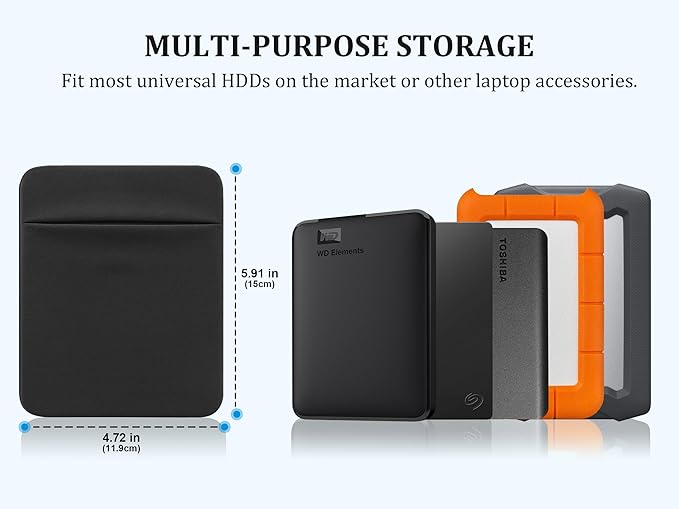 Lacdo Portable External Hard Drive Carrying Case, Hard Drive Holder for Laptop, Adhesive Pouch Stick on Holder, Fit 2.5" Seagate, WD, Toshiba, LaCie External HDD, SSD, Cable, Magic Mouse, Black