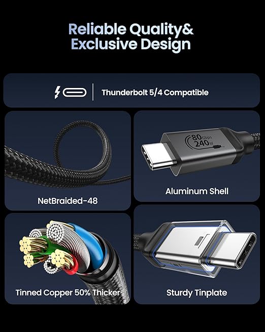 Silkland 80Gbps USB 4 for Thunderbolt 5 Cable 3.3FT/1M, up to 120Gbps Bandwidth for Dual 8K, 240W PD 3.1 Charging, Braided USB C Video Cable Compatible Thunderbolt 4/5, SSD, MacBook M4 Pro, iPhone 17