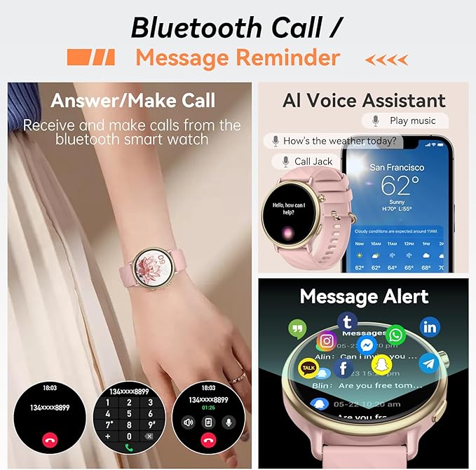 Smart Watch for Women Fitness Tracker: Waterproof Digital Mens Watches Make Answer Call Smartwatch for Android Phone iPhone Samsung Compatible Step Running Pedometer Sleep SpO2 Heart Rate Monitor