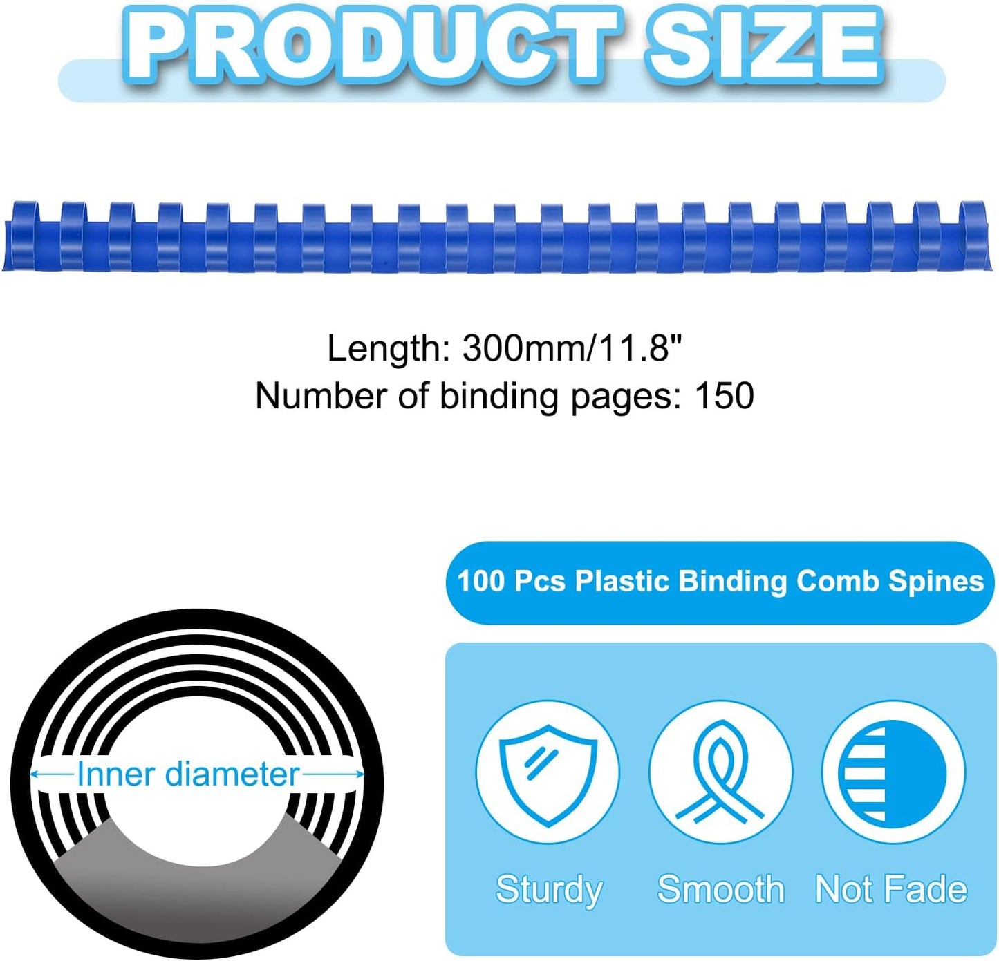 PATIKIL 20mm (3/4") Plastic Binding Combs, 100 Pcs 21 Rings Comb Binding Spines 150 Sheet Capacity Letter Size for Binding Paper Sheets Notebook Calendar Picture Album, Blue
