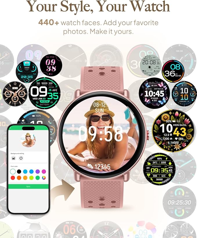 Smart Watch for Women Men, for Android iOS with Sleep & Calorie Monitor, Pedometer Fitness Tracker, Bluetooth Call, IP68 Waterproof, 112+ Sport Modes Round Face Smartwatch (Casual, Pink, 1.39)