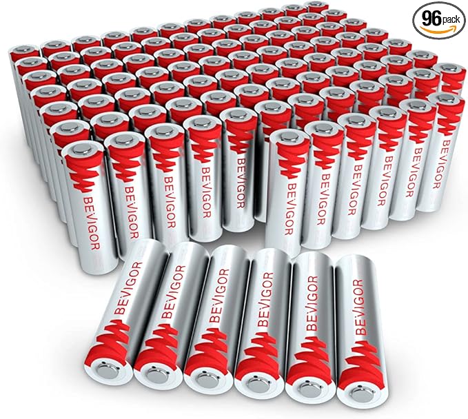 BEVIGOR 96Pack Lithium AA Battery, 3000mAh Double A Battery, 1.5V Lithium AA Batteries, Longer Lasting AA Batteries for Blink, Security Aralm System High-Tech Devices【Non-Rechargeable】
