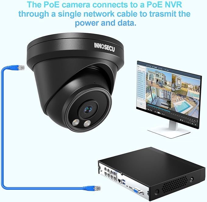 4MP Dome PoE Camera, Outdoor Indoor Security IP Camera, Human/Vehicle Detection, Waterproof IP67, 2.8mm Lens with Wide Angle 110°, Night Vision 100ft, Built-in Mic, IND4FR97A-B (Black)
