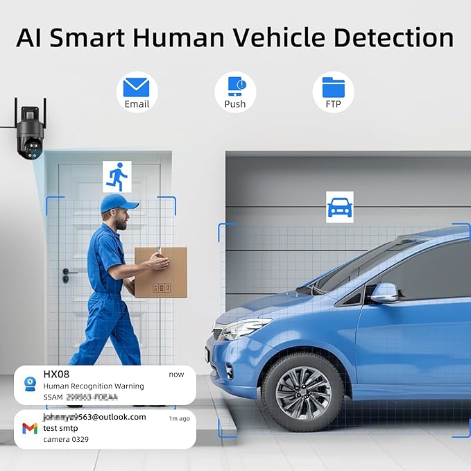 SV3C 4K Dual-Lens PTZ WiFi Outdoor Security Camera, Dual-Band Auto-Tracking ONVIF IP Dome, Color Night Vision, Human & Vehicle Detection, Waterproof, 24/7 Recording, Blueiris & Camhipro Compatible