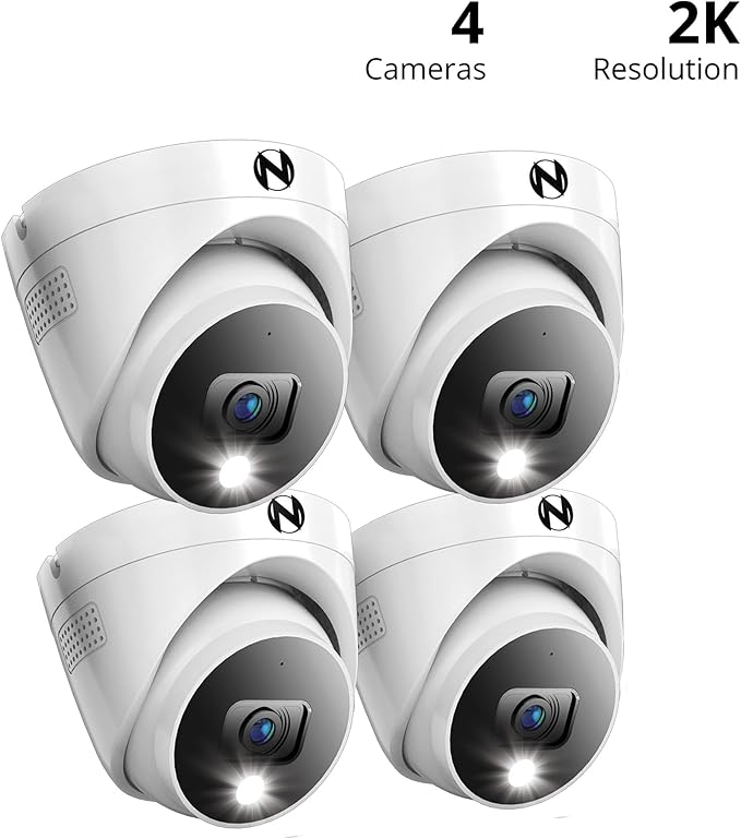 Night Owl Add On Wired 2K HD Indoor/Outdoor Deterrence Dome Cameras with 2-Way Audio (4 Pack)