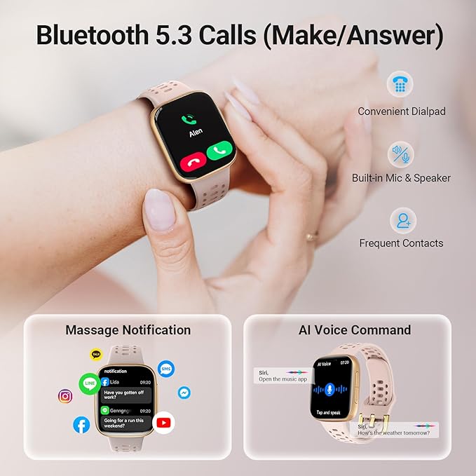 Smart Watches for Women Android iPhone (2 Bands), [1.85" AMOLED Screen] Smartwatch Fitness Tracker 3ATM Waterproof with Bluetooth Calls, AI Control, Heart Rate/SpO2/Sleep Monitor, 7 Days Battery