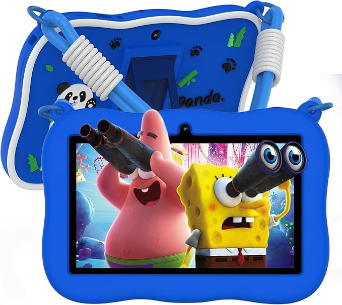 VASOUN 7 inch Kids Tablet with Lanyard, Android 13 with 32GB Toddler Tablet,WiFi, Dual Camera,Time Limits, Age Filters,Parental Controls,Kids Software Pre-Installed with Silicone Case (Blue)
