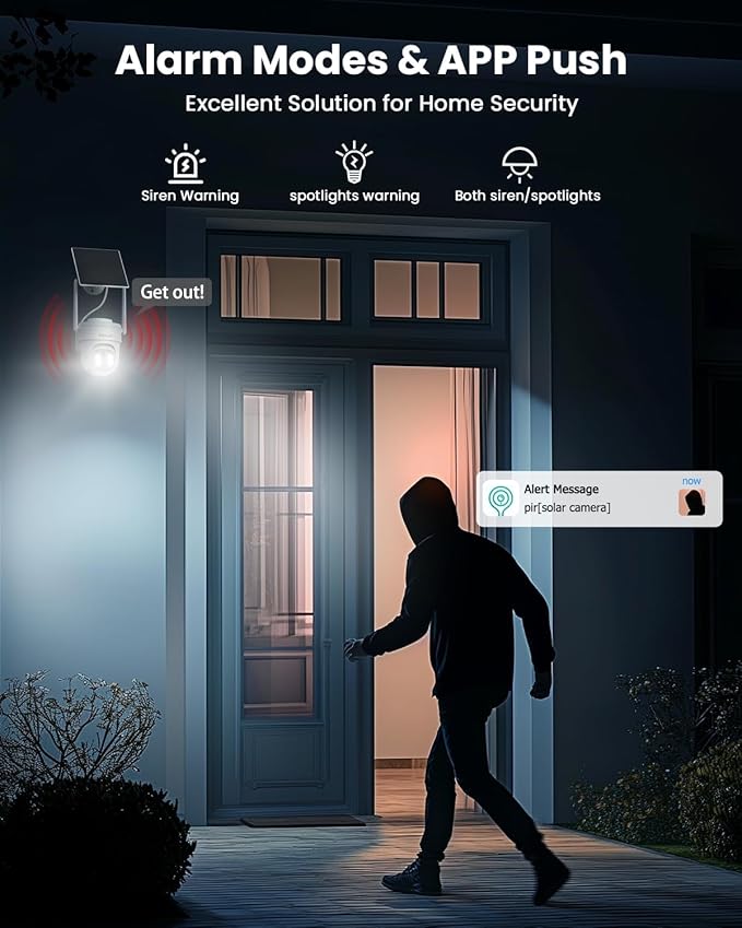 5MP Solar Security Camera Outdoor, Wireless Battery Powered Security Camera with 360°View, Pan and Tilt, Color Night Vision with Floodlight,PIR Human Detection,Compatible with Alexa(2 Pack)