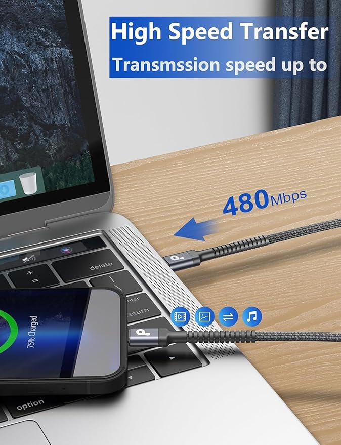USB C to C Cable 1FT, 2Pack USB C Cable, Long Type C Fast Charging Cable Nylon Braided USBC Charger Cord Compatible with iPhone 17/16/15/Pro/Plus/Pro Max/Samsung Galaxy S23/LG and More