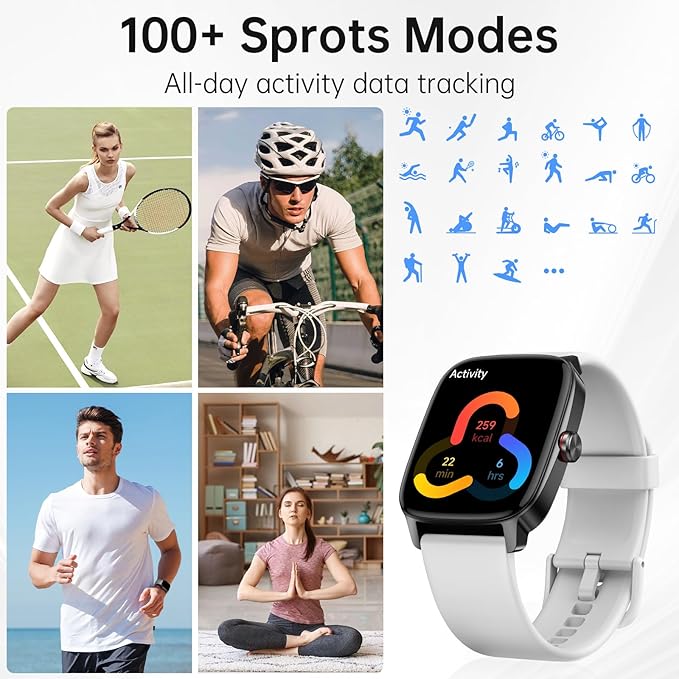 Smart Watches for Women Men with Bluetooth Call & AI Voice, 1.85" HD Fitness Tracker with Heart Rate SpO2 Sleep Monitor, 100+ Sports Modes,Mini Games, IP68 Waterproof Smartwatch for Android iOS Phones