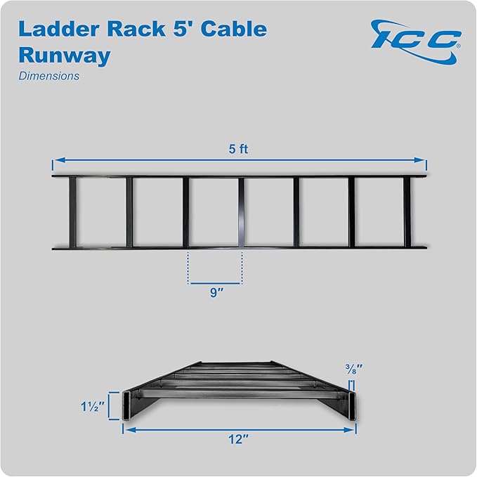 ICC Cable Runway Rack 5' Straight Section, 16-Gauge Steel, Made in USA