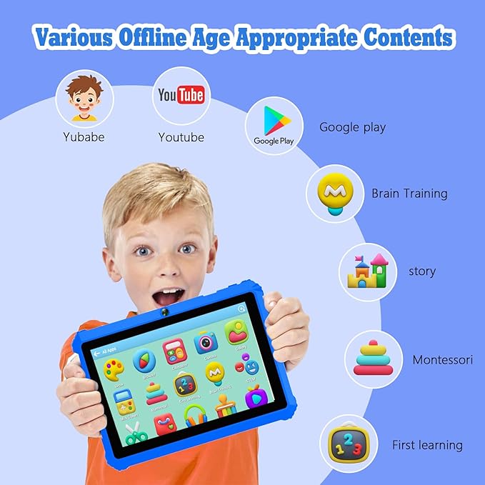 7 inch Kids Tablet for Kids 3-7 Andoird Toddler Tablet for Toddlers with Case 32G Kids Tablets with Parental Controls Tabletas Wifi Dual Camera GMS Certified Learning Tablets for Children (Blue1)